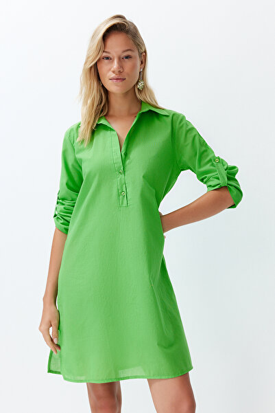 Trendyol Collection Accesoriu cu dungi țesute Midi cu centură verde, rochie d...