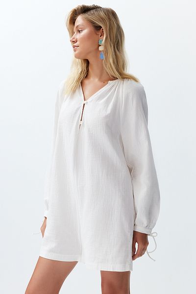 Trendyol Collection Weißer Overall aus gewebtem Musselin aus 100 % Baumwolle TBESS24TU00000