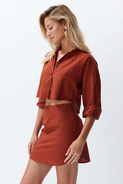 Trendyol Collection 100% Cotton Tile Woven Beach Shirt and Skirt Set - Tbess24Au00022