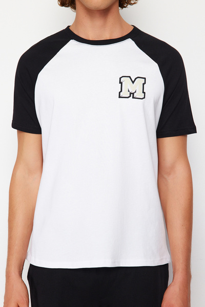 Trendyol Collection Black and White Embroidered Raglan Sleeve Knitted Shorts Pajamas Set TMNSS24PT00007