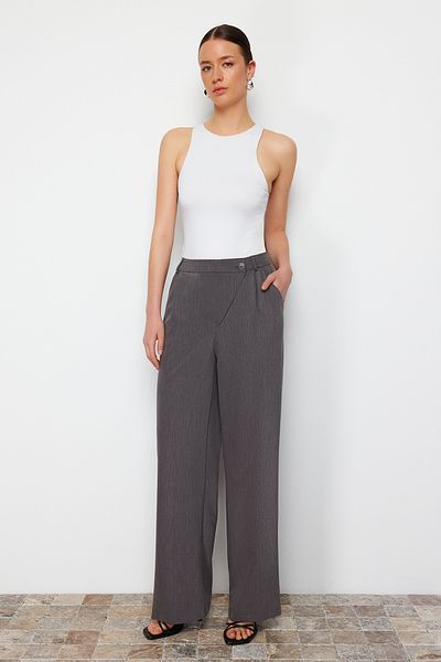 Trendyol Collection Gray Cross Closure Wide Leg/Wide Leg Woven Trousers TWOSS24PL00112