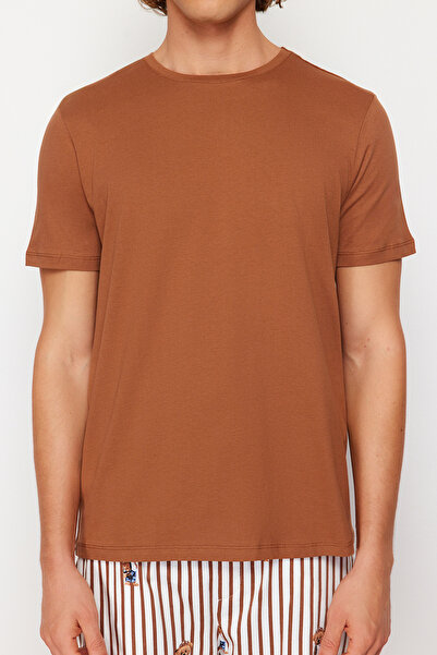 Trendyol Collection Hnědý plyšový medvídek Regular Fit Pletené šortky s potiskem Sada pyžama TMNSS24PT00034