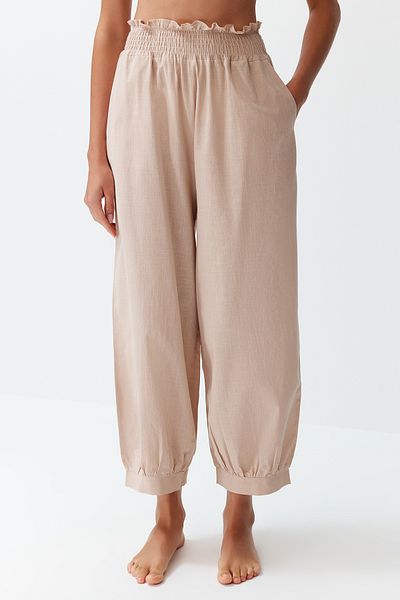 Trendyol Collection Beige Woven 100% Cotton Trousers TBESS24PL00010