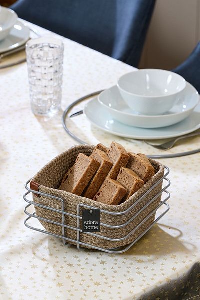 Edora Home Silver Stainless Oval Square Bread Basket Macrame - Multi-Purpose Metal