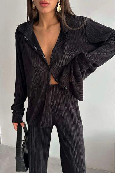 Eka Women's Black Waist Rubber Pleat Set 1009-2175