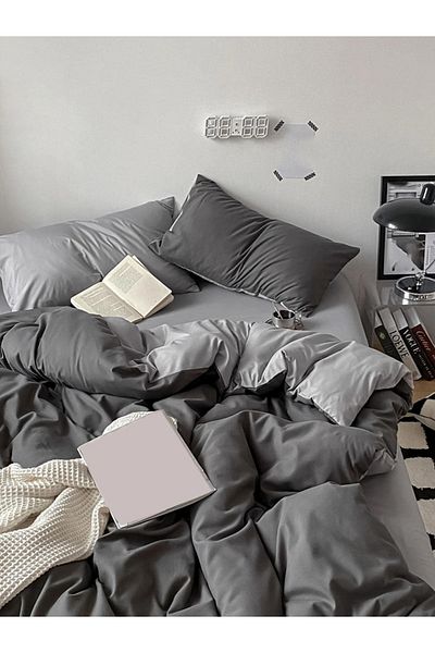 CAQQA Double Elastic Sheet Duvet Cover Set| Anthracite - Gray