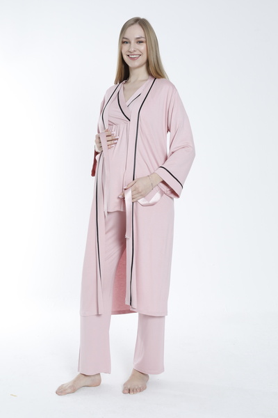 Miss Dünya Lissa Sabahlıklı Şerit Detaylı Hamile ve Lohusa Pijama Takımı