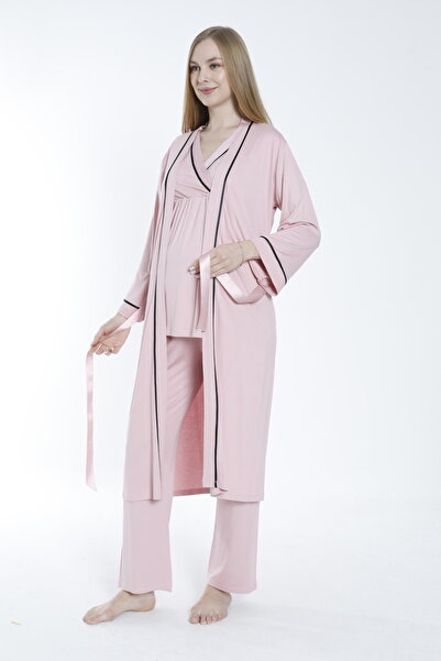 Miss Dünya Lissa Sabahlıklı Şerit Detaylı Hamile ve Lohusa Pijama Takımı