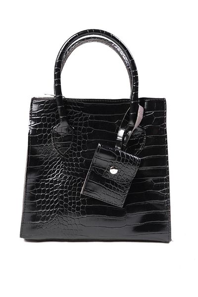 Mio Gusto Black Color Crocodile Patterned Medium Size Women's Hand and Shoulder Bag