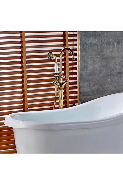 İSAOĞLU YAPI Bathtub Faucet Gold Bathtub Fixture Premium Battery Jacuzzi Bathtub Compatible from the Floor