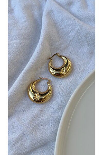 Opia JEWELRY - Yıldız Detaylı Bombeli Çelik Halka Küpe [4,5 CM]