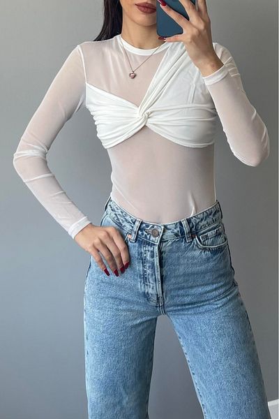 Laluvia Weiße Bluse mit Raffungen