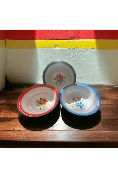 ÖY ELİSAM Emaye 3'lü Set  26 Cm Kase Meyvelik Sebzelik Derin Çinko Tabak