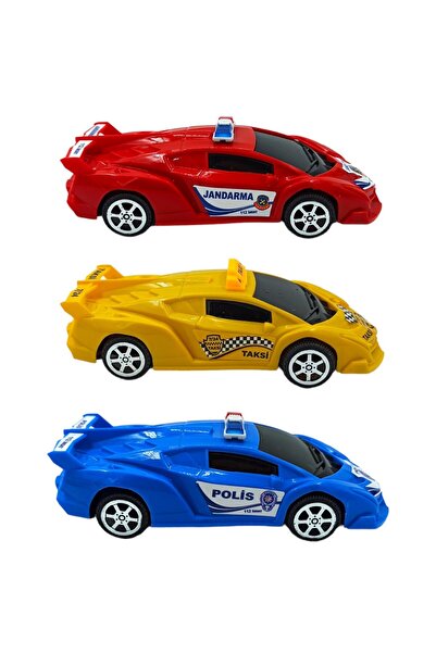 PopŞeker Heyecan Verici 3'lü Set! Polis, Jandarma ve Taksi Oyuncak Sürtmeli Arabalar Her Biri 17cm.