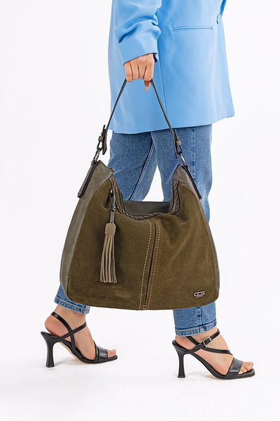 Getcho Perlis Women's Suede Tassel Detailed Shoulder Bag and Crossbody Bag