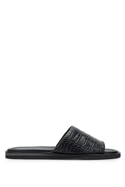 Tamer Tanca Men's Genuine Leather Black Flat Slippers