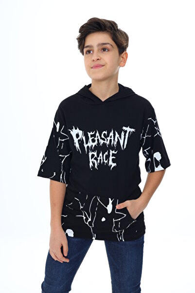 ANGELOS GIRLS Erkek Çocuk Kapüşonlu Kargo Cepli Baskılı T-Shirt 9-15 Yaş Lx7091