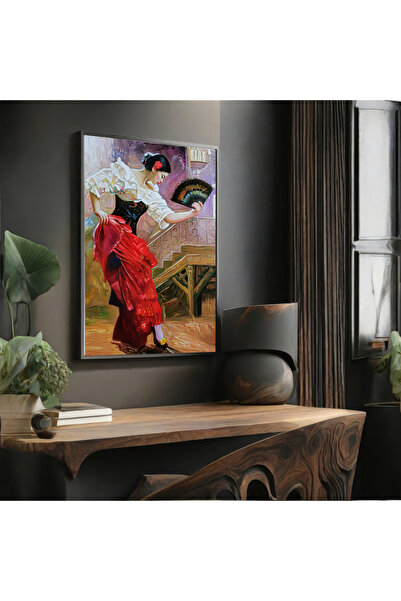 TrendCanvasArt Kırmızı Etekli Flamenko Dansçı Kanvas Tablo, İspanyol Dansı Resmi