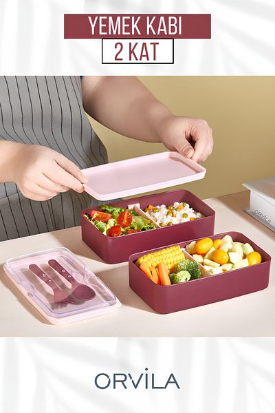 Orvila 2 Layers Food Storage Container Lunch Box Set - Athlete Diet Student Fitness School Work Lunch Box