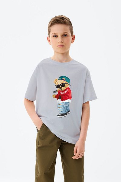 ADABEBEK Tricou pentru băieți cu imprimeu ursuleț de pluș de jucărie care cântă rap