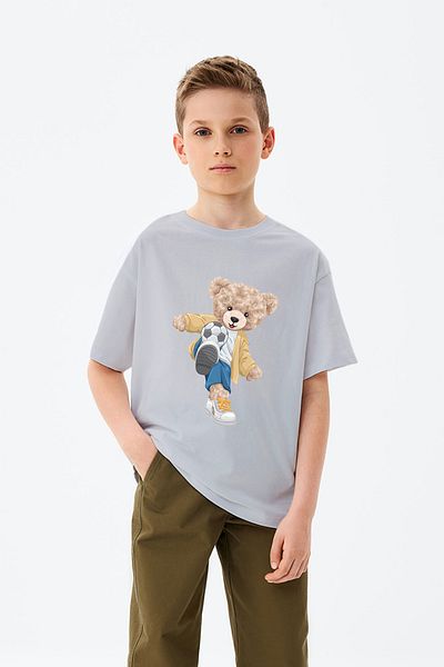 ADABEBEK Tricou pentru băieți cu imprimeu Ursuleț care joacă fotbal