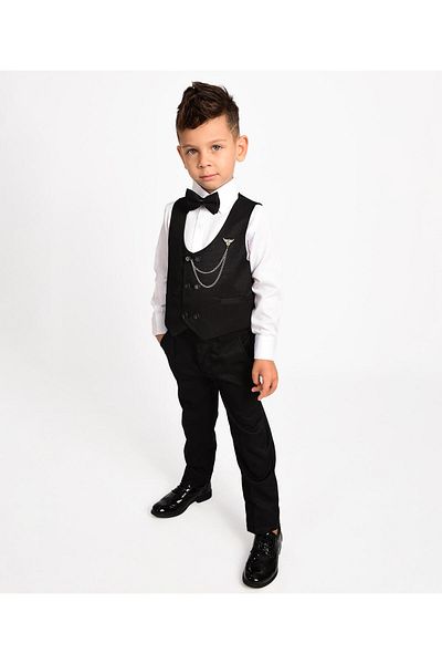 DUBAİ ÇOCUK Boy's Tuxedo Suit with Vest Chain 6 Buttons Bow Tie