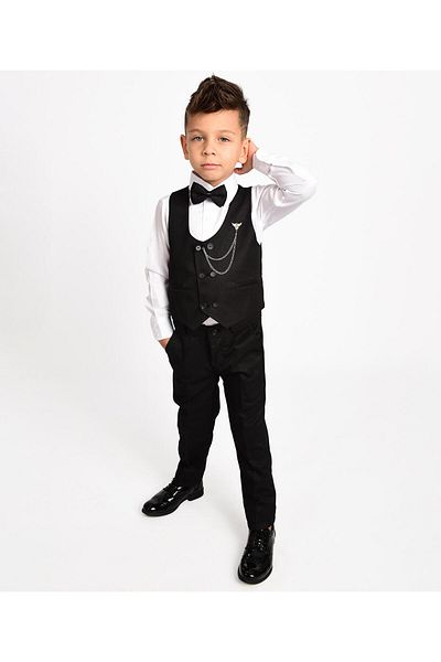 DUBAİ ÇOCUK Boy's Tuxedo Suit with Vest Chain 6 Buttons Bow Tie