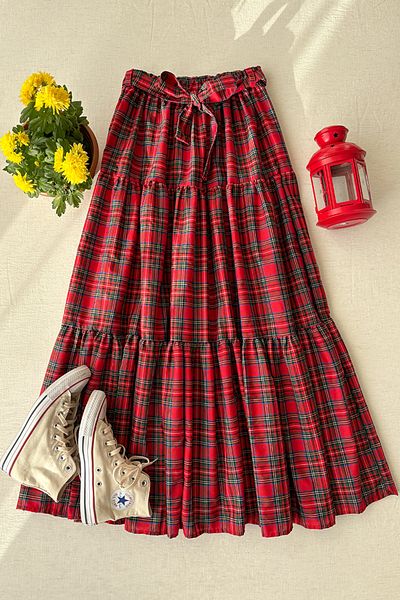 Ceylan Otantik Red Plaid Layered Skirt