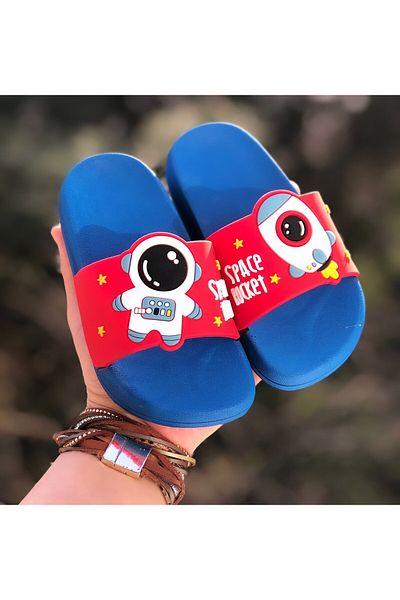 Pandalina Children's Slippers Astronaut Rocket Figured Non-Slip Sole Children's Beach Sea Pool Bathroom Slippers