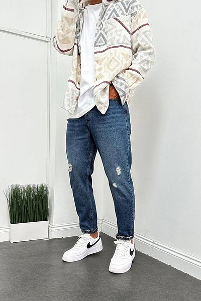 Denim Shorty Boyfriend Σκούρο Μπλε Τρίψιμο Τζιν Παντελόνι με Σκισίματα