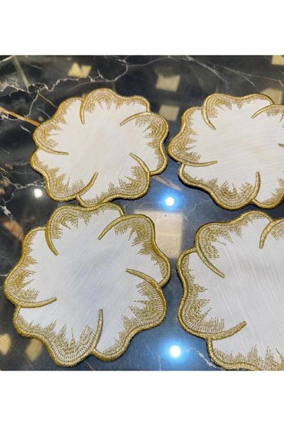 Bonny Home Салфетки за сервиране на коктейлно кафе Hawaii Gold от 6 броя - Бродерия Maraş, Салфетки за сервиране Gardenia