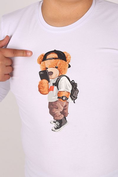 Çiggo Kids Tricou de bază pentru copii, unisex, cu mânecă lungă, cu imprimeu cu ursuleț