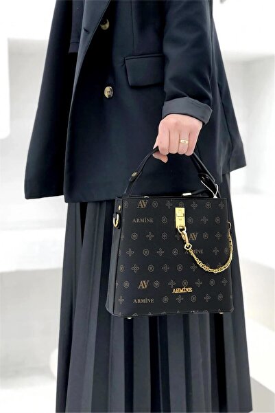 Armine 222 Kadın El Çantası Siyah Baskılı