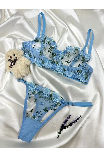 Clara Butik Floral Patterned Lace Underwire Bra Bralet Underwear Set