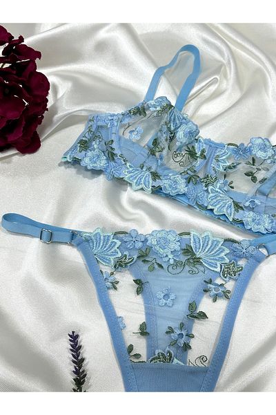 Clara Butik Floral Patterned Lace Underwire Bra Bralet Underwear Set