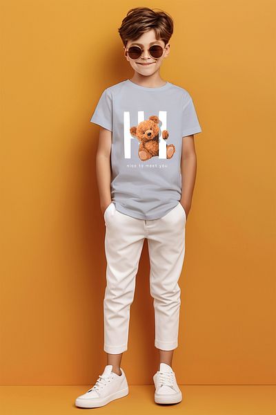 ADABEBEK Tricou pentru băieți cu imprimeu ursuleț de pluș de jucărie cu Hello. Mă bucur să te cunosc