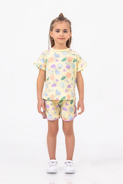 Harika KIDS Girl's Short Sleeve Shorts and Rabbit Print Summer Basic Set 2-5 years
