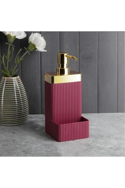 Tiesa Home Mika 550 Ml Liquid Soap Dispenser with Sponge Holder Red
