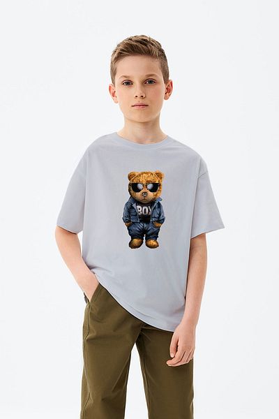 ADABEBEK Tricou pentru băieți cu imprimeu cu ursuleț de pluș cu ochelari scrise pentru băiat