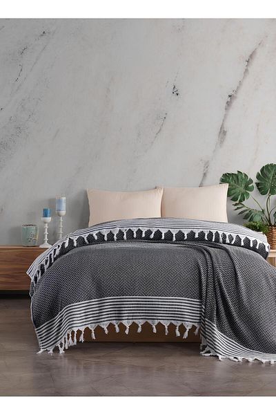 MELONIE Laodikya 200X230 cm Antique Patterned Double Pique - Black