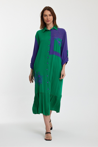 Denismoda فستان نسائي بتطريز عرقي وأكمام وأربطة