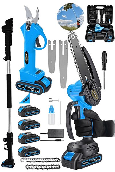 DOZZER 998 Vf 25 Ah 2 Li Set 4 Akülü 3Mt Teleskopik Şarjlı Ağaç Dal Kesme Bud...