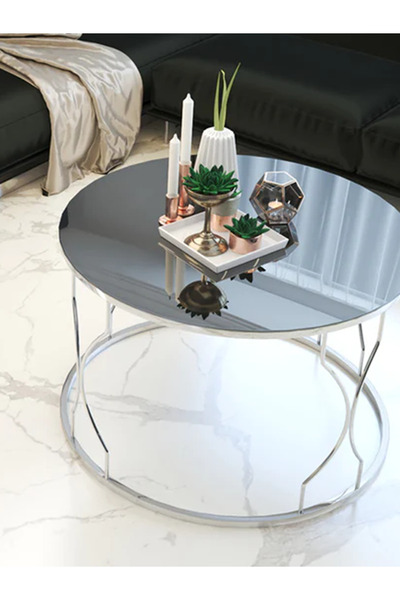 SEDAŞ LIVING UNITS ORTA SEHPA SİYAH KIRILMAZ TEMPERLİ CAM GÜMÜŞ METAL AYAK OR...