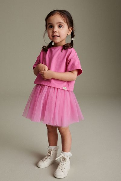 Next Baby Cotton Pink T-shirt Tutu Skirt Top and Bottom Set