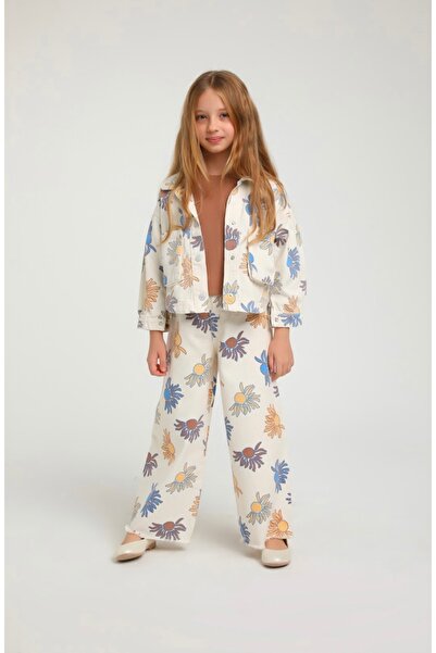 Escabel LIMI girl's printed gabardine jacket wide leg pants 2-piece set