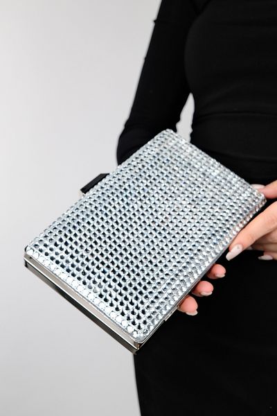 LuviShoes Geantă de seară pentru femei GOMEDA Silver Square Stone