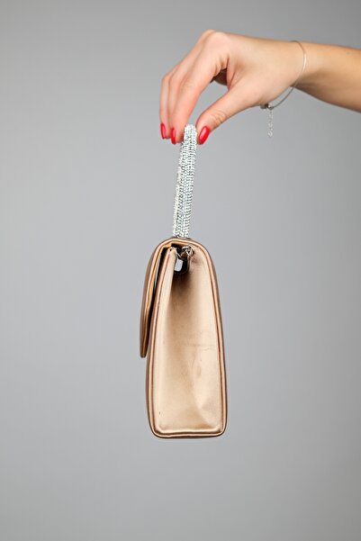 LuviShoes MONAKO Dark Beige Satin Stone Women's Handbag