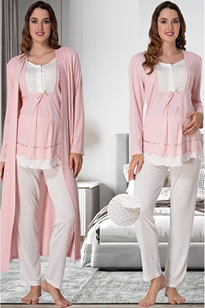 by İGP طقم بيجامة للحوامل بأكمام طويلة مع ثوب نوم من القطن الوردي Effortt