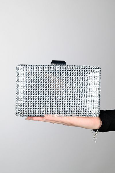 LuviShoes Geantă de seară pentru femei GOMEDA Silver Square Stone