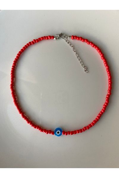 Stoneday Trendy Red Sand and Blue Evil Eye Bead Necklace